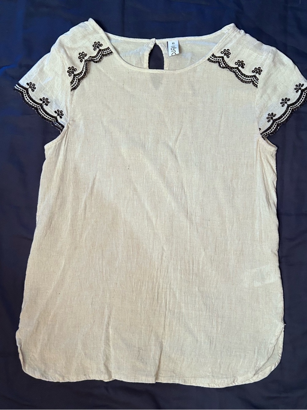 Cream Embroidered Short Sleeve Top -10